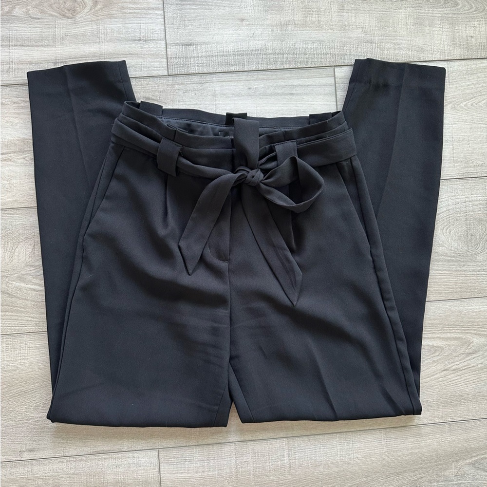Express Womens Ankle High Rise Black Tie-Waist Pants